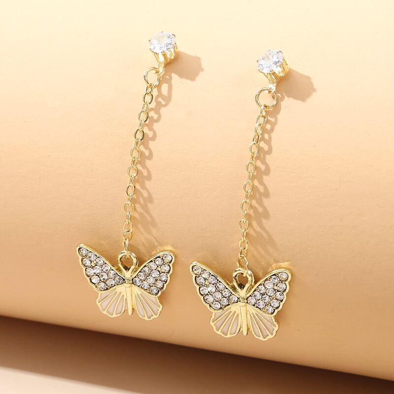 

Rhinestone Butterfly Drop Earrings, Multicolor