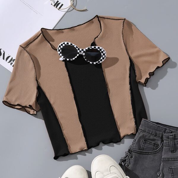 

Color Block Stitch Trim Detail Tee, Multicolor