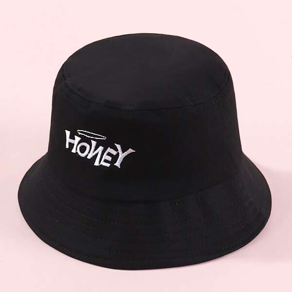 

Kids Letter Embroidered Bucket Hat, Black