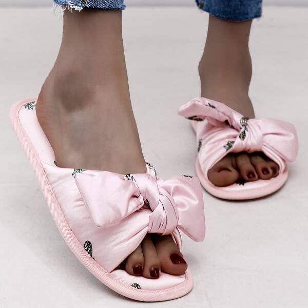 

Open Toe Bow Decor Slippers, Pink