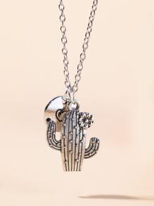 仙人掌吊墜項鍊 - 銀色 - 查看 1