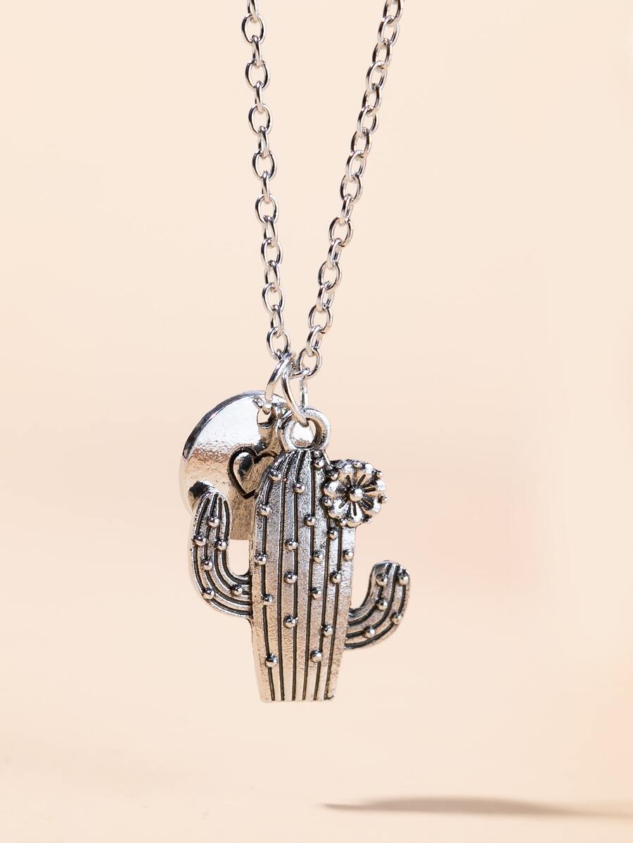 仙人掌吊墜項鍊 - 銀色 - 查看 1