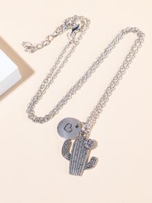 仙人掌吊墜項鍊 - 銀色 - 查看 3