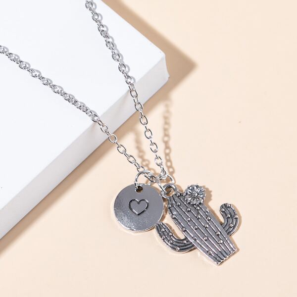 

Cactus Charm Necklace, Silver