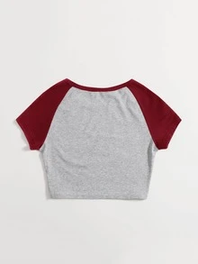 SHEIN EZwear Top corto de dos colores de manga raglán - Multicolor - Ver 2