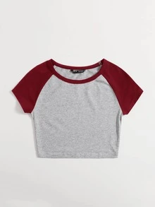SHEIN EZwear Top corto de dos colores de manga raglán - Multicolor - Ver 4