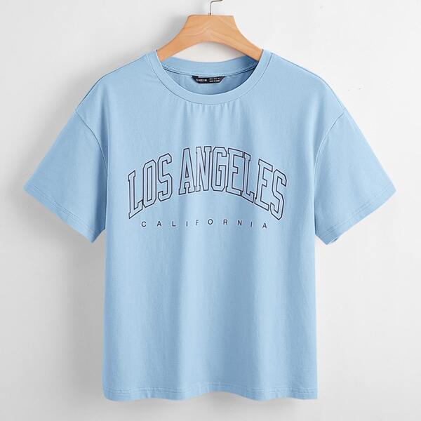 

Drop Shoulder Letter Graphic Tee, Baby blue