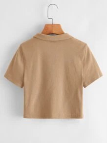 Muchica Collared V-neck Rib-knit Tee - Camel - View 2