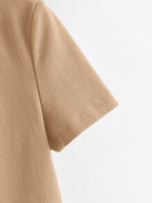 Muchica Collared V-neck Rib-knit Tee - Camel - View 3