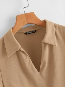 Muchica Collared V-neck Rib-knit Tee - Camel - View 4