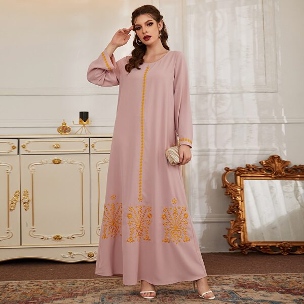 

Floral Embroidery Maxi Tunic Dress, Dusty pink