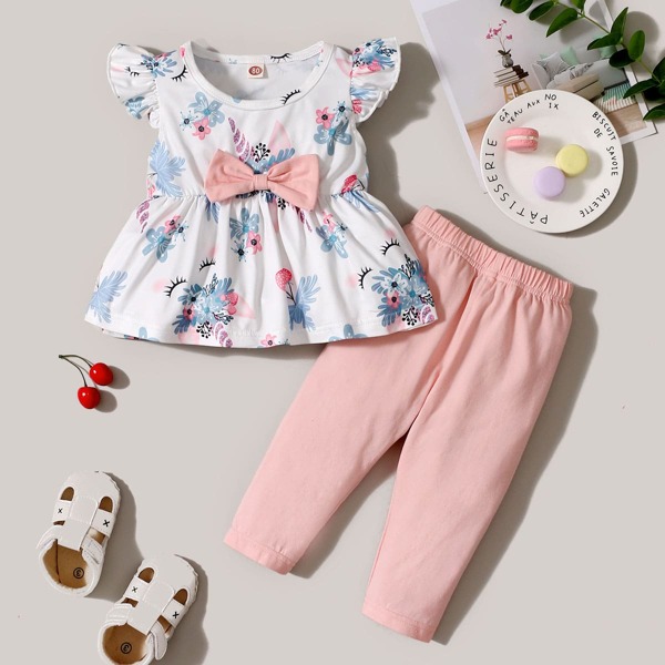 

Baby Girl Floral Bow Front Top & Pants, Multicolor