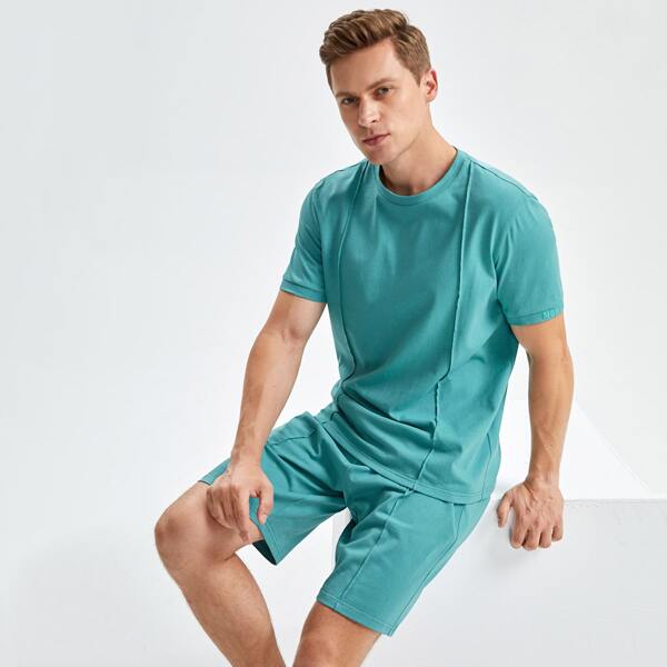 

Men Seam Front Tee & Track Shorts Set, Green