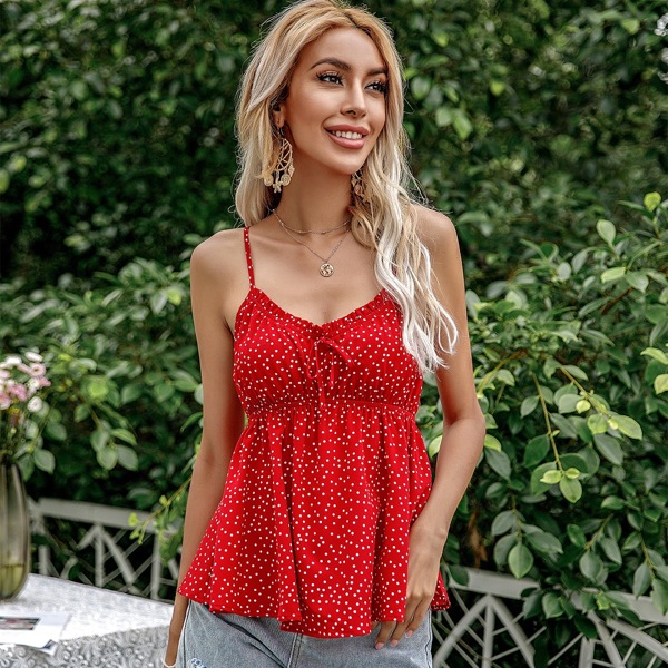 

Polka Dot Tie Front Cami Top, Red