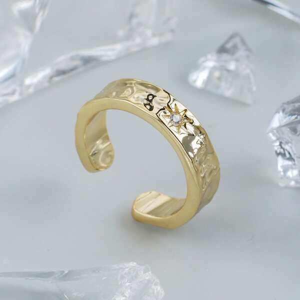 

Zircon Decor Cuff Ring, Gold
