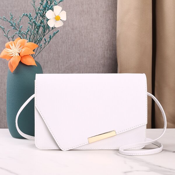 

Metal Decor Minimalist Crossbody Bag, White