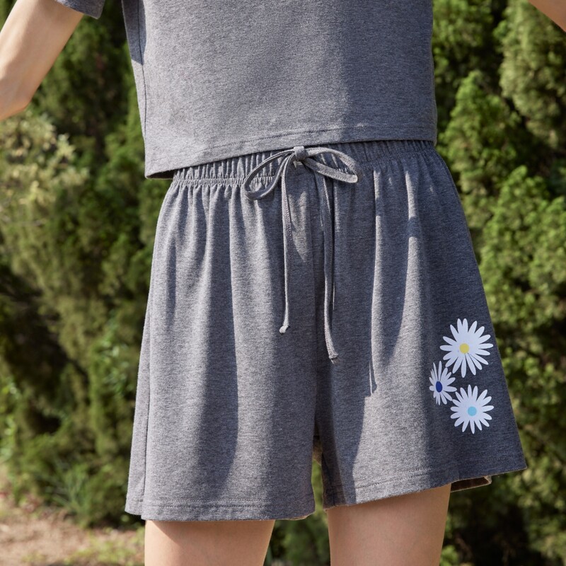 

Floral Drawstring Shorts, Dark grey