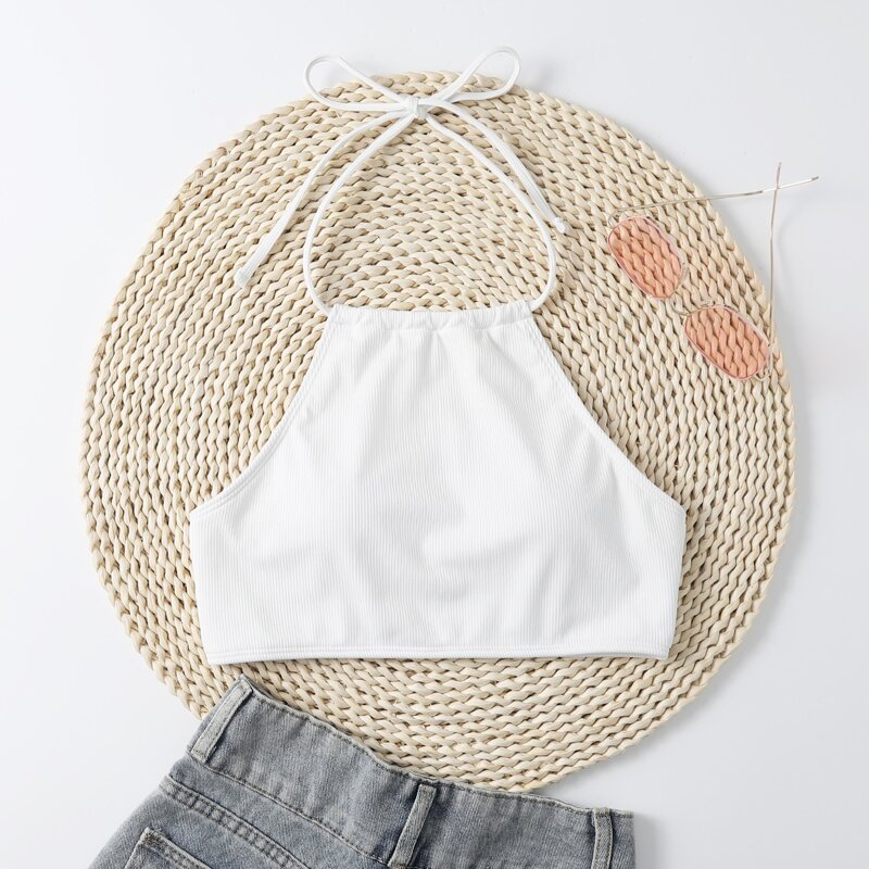 

Solid Halter Bikini Top, White