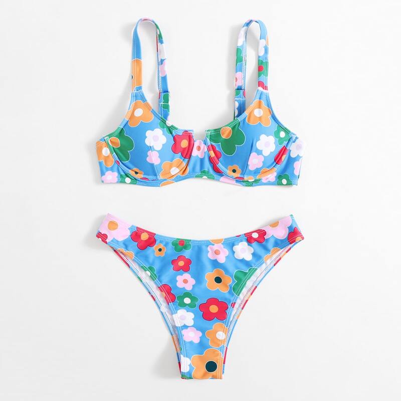

Floral Print Bikini Swimsuit, Multicolor
