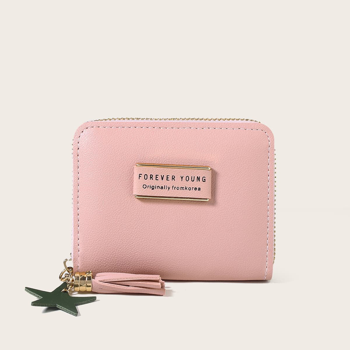 

Letter Zip Around Purse, Baby pink