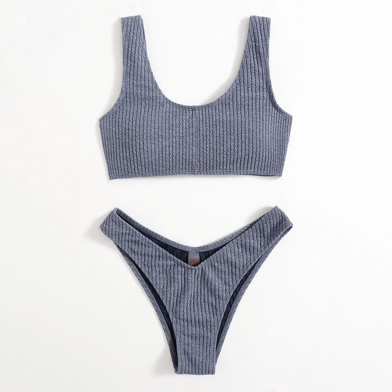 

Solid Tank Bikini Swimsuit, Dusty blue