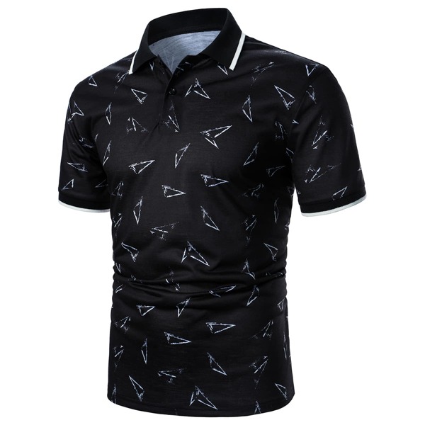 

Men Allover Print Polo Shirt, Black