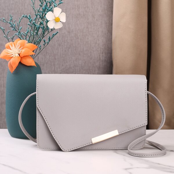 

Metal Decor Minimalist Crossbody Bag, Grey