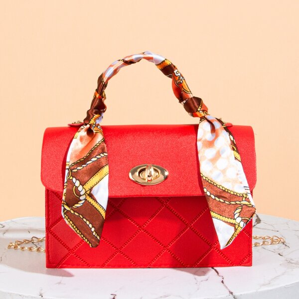 

Twilly Scarf Decor Quilted Satchel Bag, Red