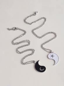 2入組陰陽吊墜項鍊 - 黑與白 - 查看 8