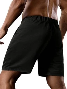 Manfinity Men Letter And Figure Print Drawstring Waist Shorts - Black - View 2