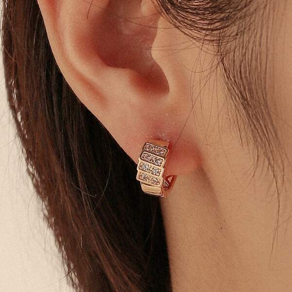 

Zircon Decor Hoop Earrings, Gold