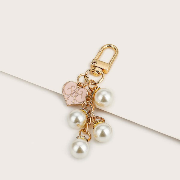 

Faux Pearl Decor Heart Design Bag Charm, Gold
