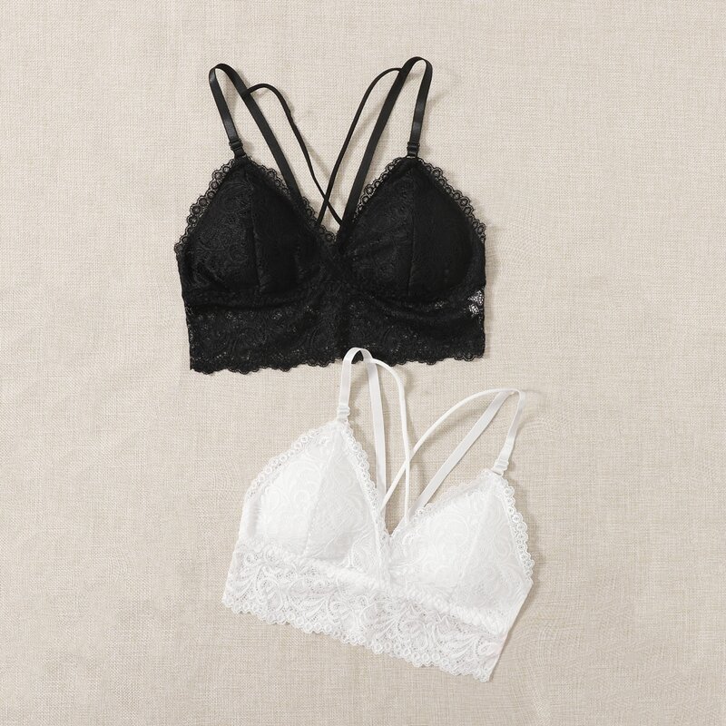 

2pack Contrast Lace Bra Set, Black and white