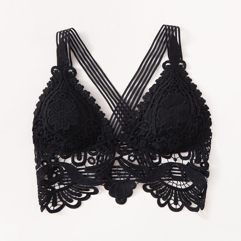 

Guipure Lace Criss Cross Bra, Black