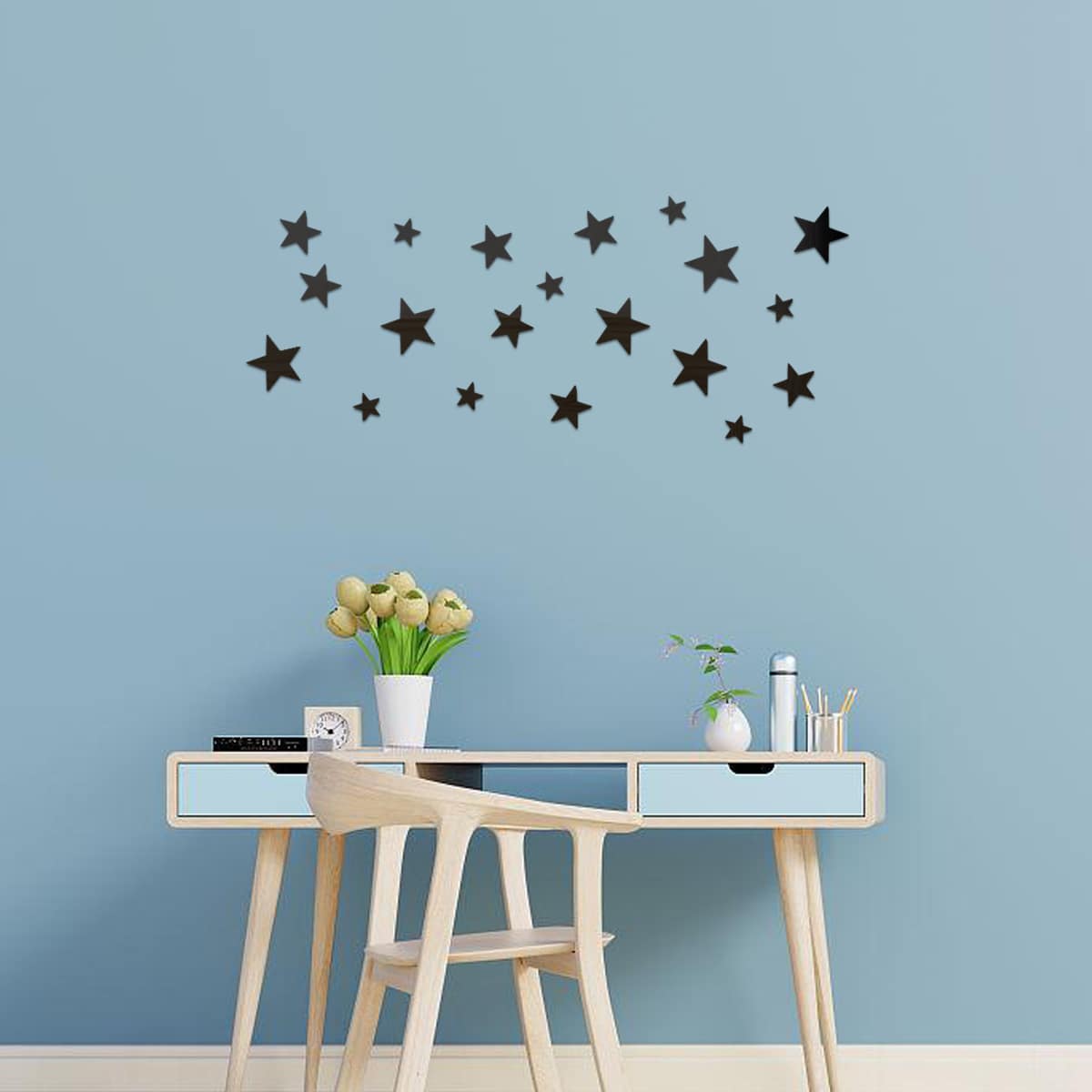 

20pcs Star Mirror Surface Wall Sticker, Black