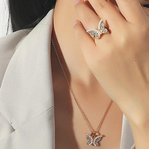

4pcs Butterfly Decor Jewelry Set, Gold
