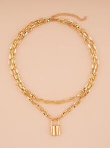 1 chiếc vòng cổ mặt khóa kim loại vàng phong cách Punk Hip Hop, hai lớp - Vàng - Xem 2