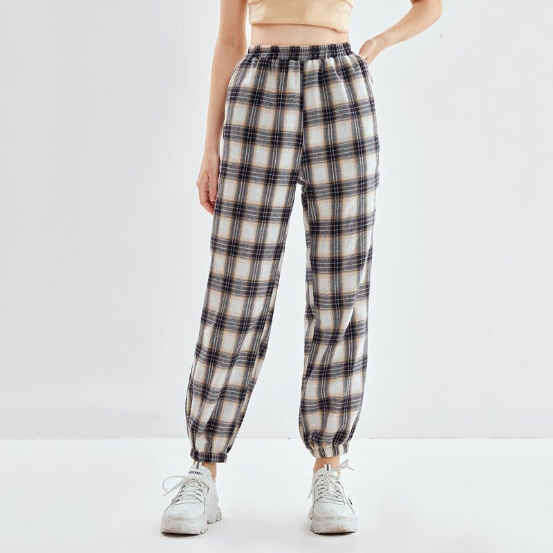 

Plaid Elastic Waist Joggers, Multicolor
