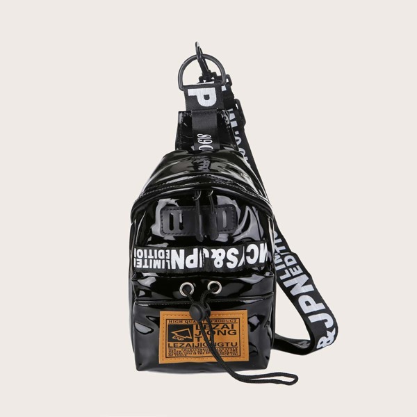 

Letter Graphic Drawstring Sling Bag, Black