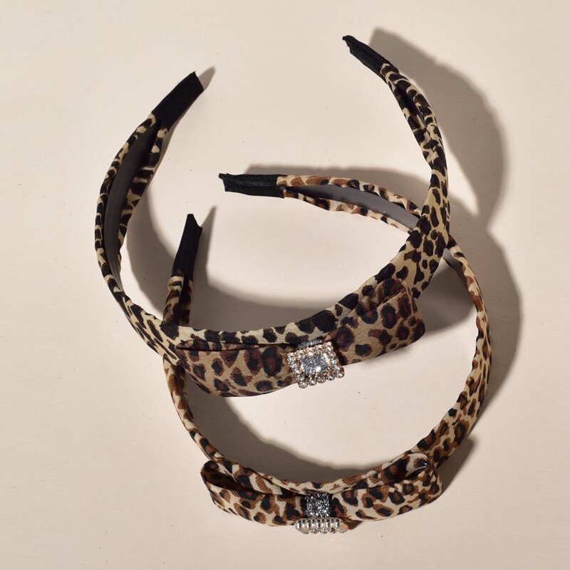 

2pcs Rhinestone Bow Leopard Headband, Multicolor