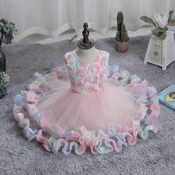 

Toddler Girls Stereo Floral Scalloped Layered Tutu Partydress, Multicolor