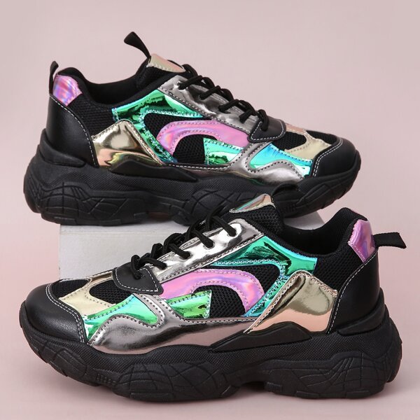 

Holographic Color Block Chunky Sneakers, Multicolor