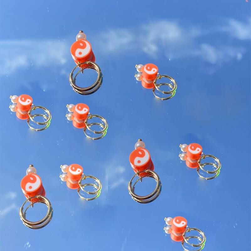 

1pair Yin & Yang Drop Earrings, Orange
