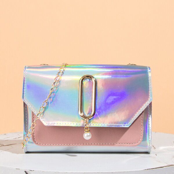 

Holographic Chain Crossbody Bag, Multicolor