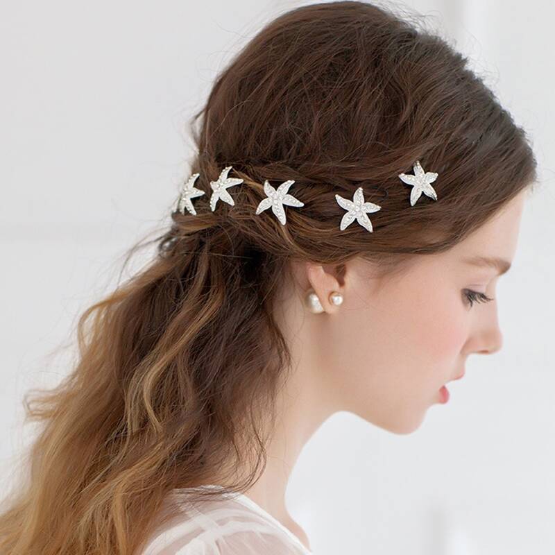 

5pcs Rhinestone Starfish Hair Pin, Silver