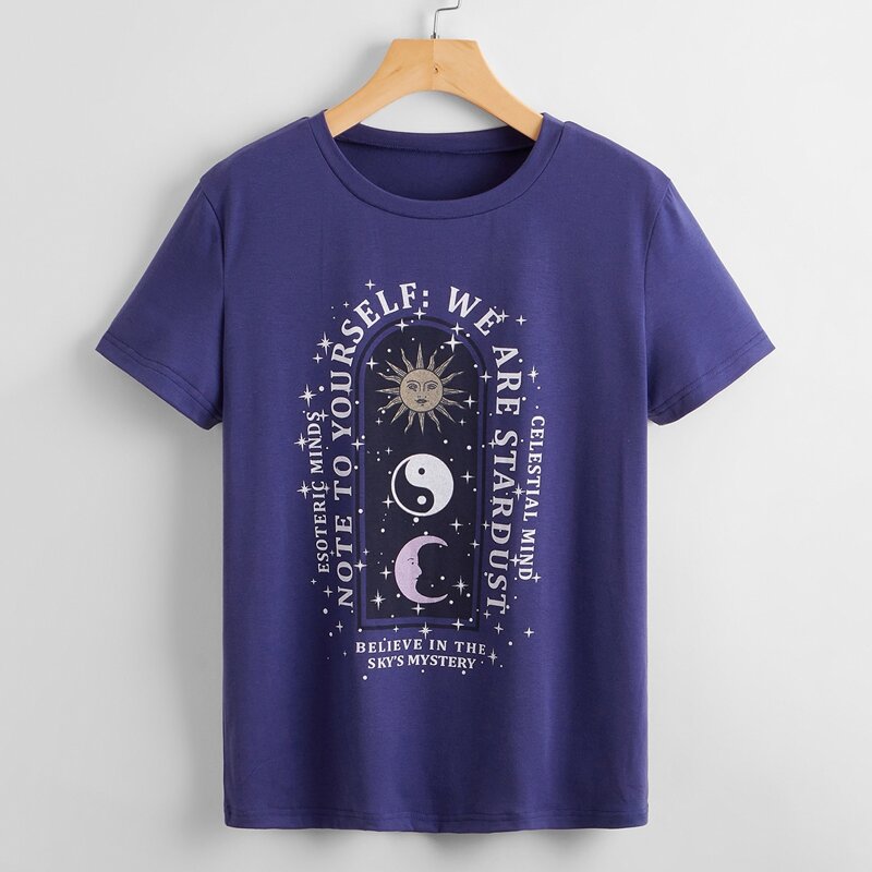 

Letter Yin And Yang Sun & Moon Graphic Tee, Navy blue