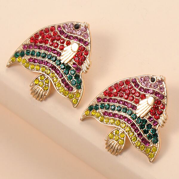 

Rhinestone Fish Stud Earrings, Multicolor