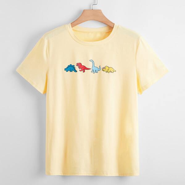 

Plus Cartoon Graphic Crew Neck Tee, Yellow