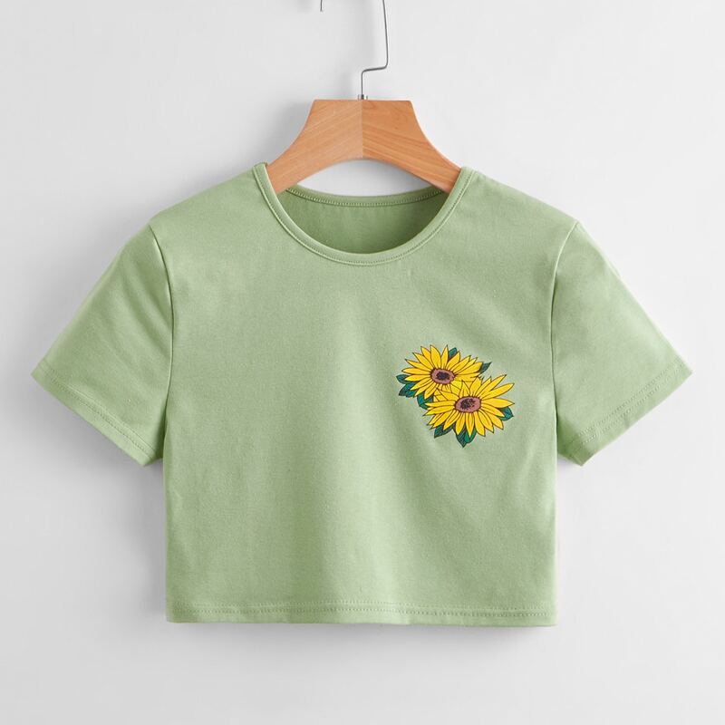 

Sunflower Graphic Crop Tee, Lime green