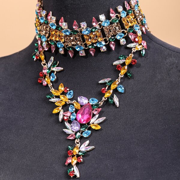 

Rhinestone Decor Layered Necklace, Multicolor